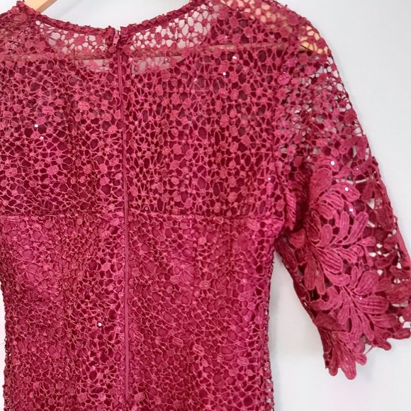 Burgundy 3/4 Sleeve Crochet Lace Dress - Picture 12 of 14